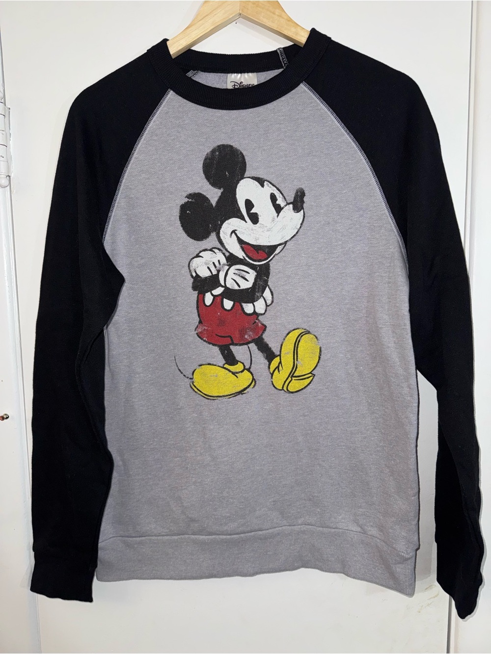 Disney Men's Gray Crewneck with Black Sleeves and Mickey Graphic